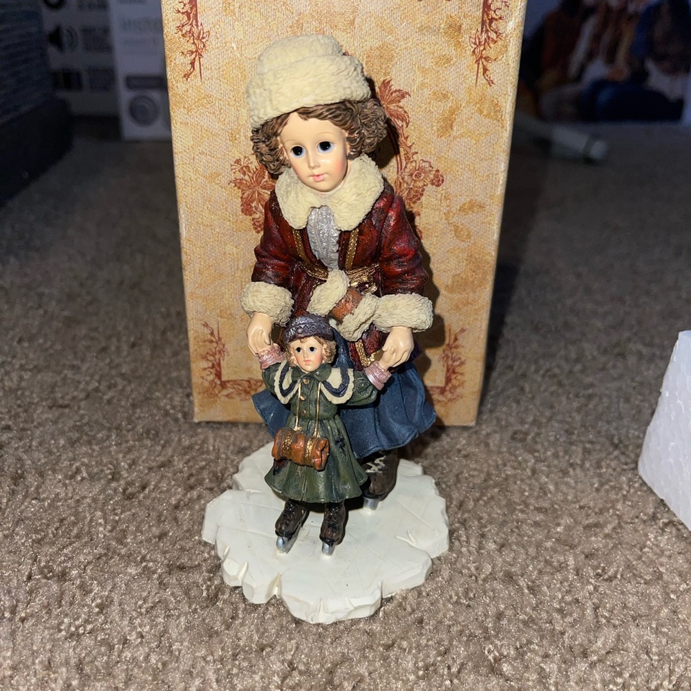Holiday Figurine with Child - Cream and Brown